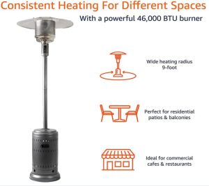 Amazon Basics 46,000 BTU Outdoor Propane Patio Heater with Wheels