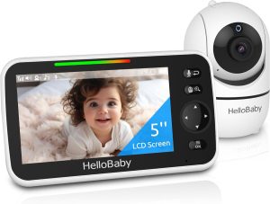 HelloBaby Upgrade Monitor, 5''Screen with 30-Hour Battery, Pan-Tilt-Zoom Video Baby Monitor with Camera and Audio, Night Vision