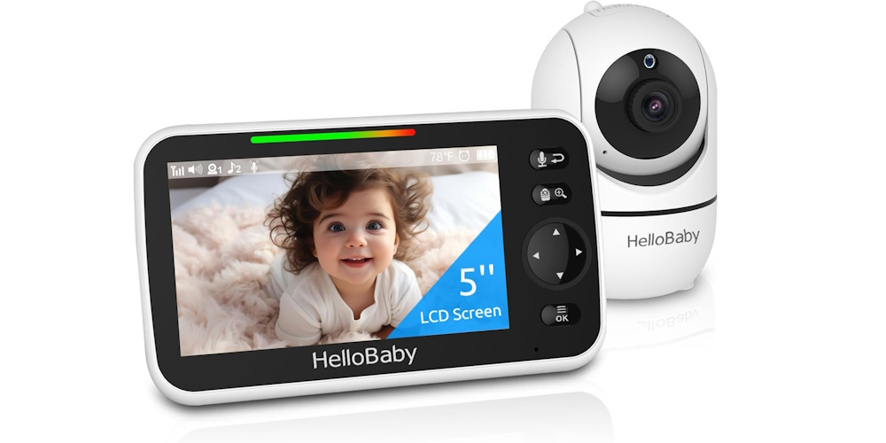 HelloBaby Upgrade Monitor, 5''Screen with 30-Hour Battery, Pan-Tilt-Zoom Video Baby Monitor with Camera and Audio, Night Vision