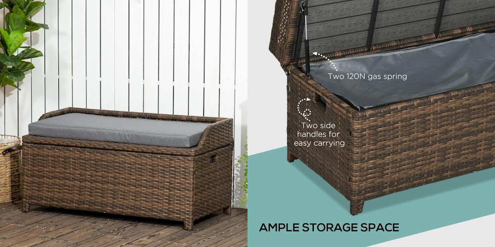 Outsunny Outdoor Wicker Storage Bench Deck Box