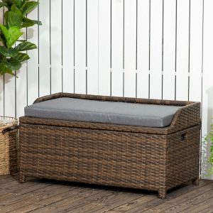 Outsunny Outdoor Wicker Storage Bench Deck Box 