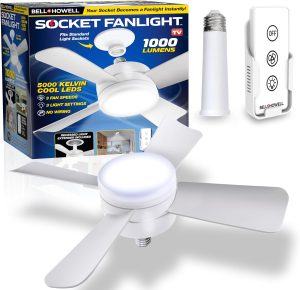 Socket Fan Light Original - Cool Light LED – Ceiling Fans with Lights and Remote Control,