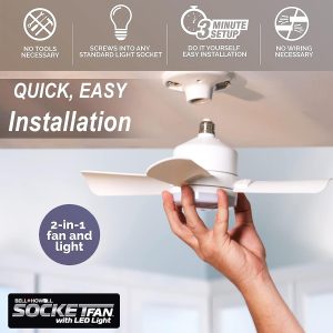 Socket Fan Light Original - Cool Light LED – Ceiling Fans with Lights and Remote Control,