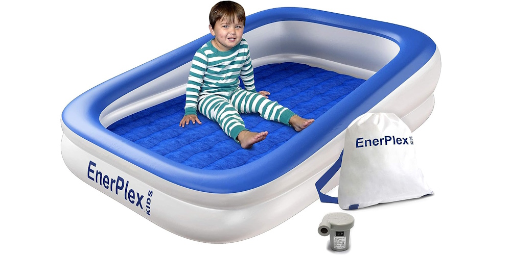 EnerPlex Kids Inflatable Travel Bed with High Speed Pump, Portable Blow up Toddler Air Mattress with Sides