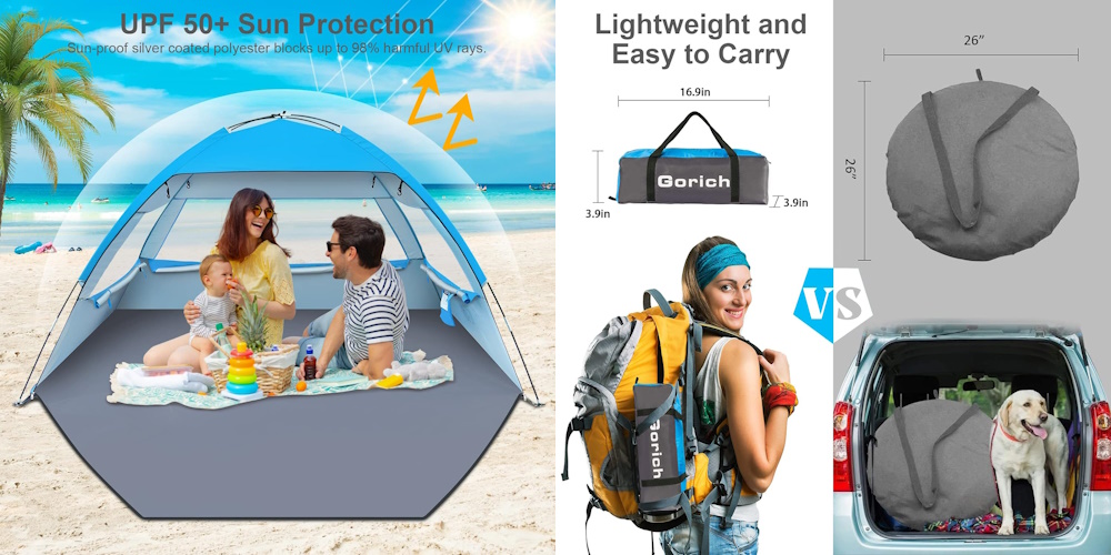 Gorich Beach Tent Sun Shelter for Lightweight & Easy Setup Beach Shade Canopy, Portable Beach Shade